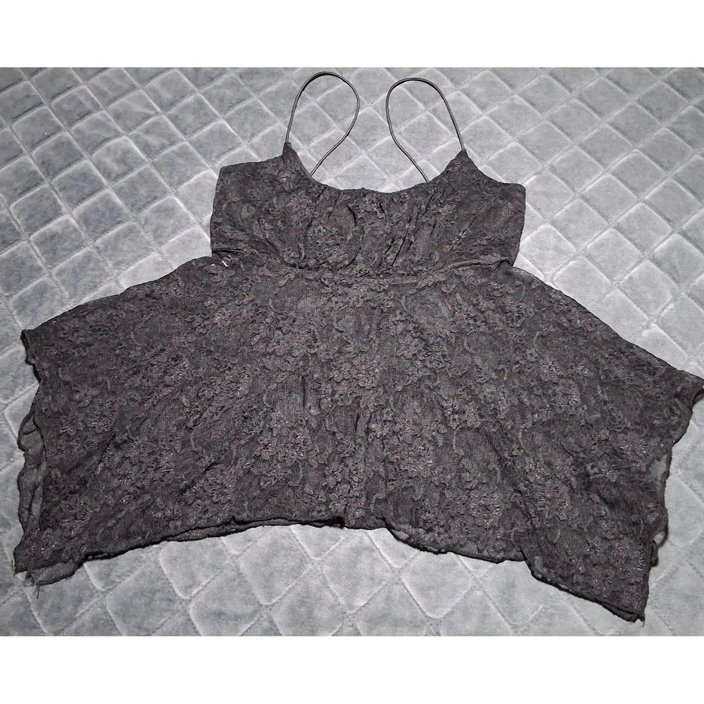 Just Polly Black Floral Lace Handkerchief Hem Cami Top Y2K Spagethetti Straps S